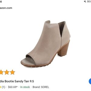 Sorel Tan Ankle Booties with Chunky Heel